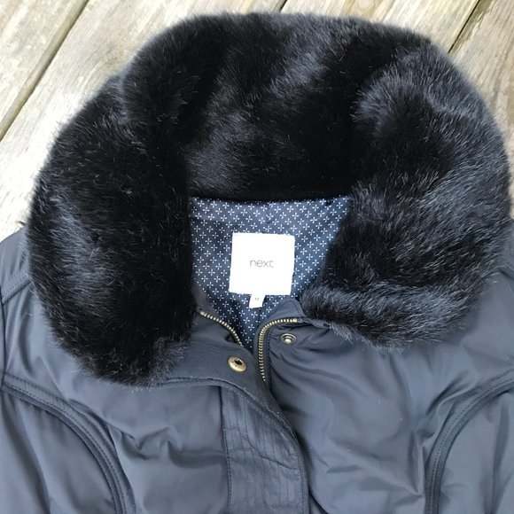 Next Women Jacket Black Faux Fur Winter Charcoal H - Picture 4 of 13